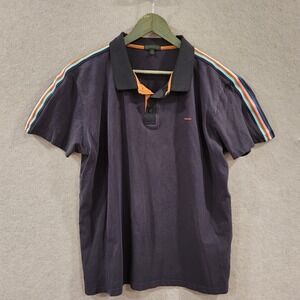 CARVEN Men's Navy Blue Polo Shirt with‎ Colorful Stripe Accents Size XL